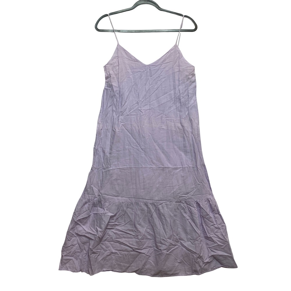 Zara Midi Dress Womens Small Lilac Tiered Spaghetti Strap V-Neck Cotton